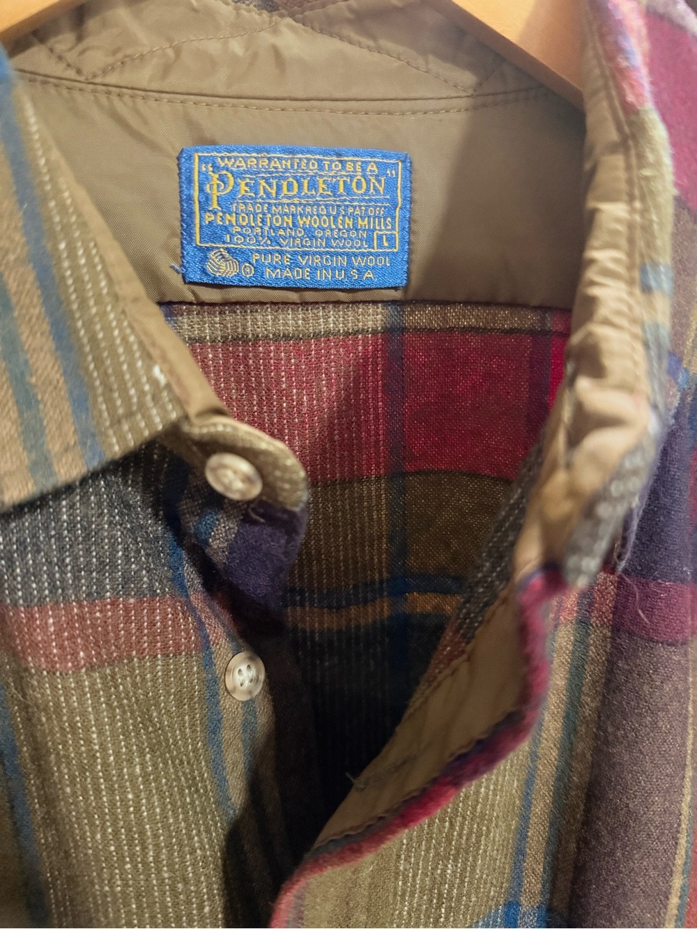 Vintage 1980s Pendleton Pure Virgin Wool Plaid Shirt Men’s L Made USA - Picture 2 of 4